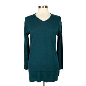 Charlie Paige Womens Tunic Sweater Teal Green Knit Long Sleeve size Small Medium